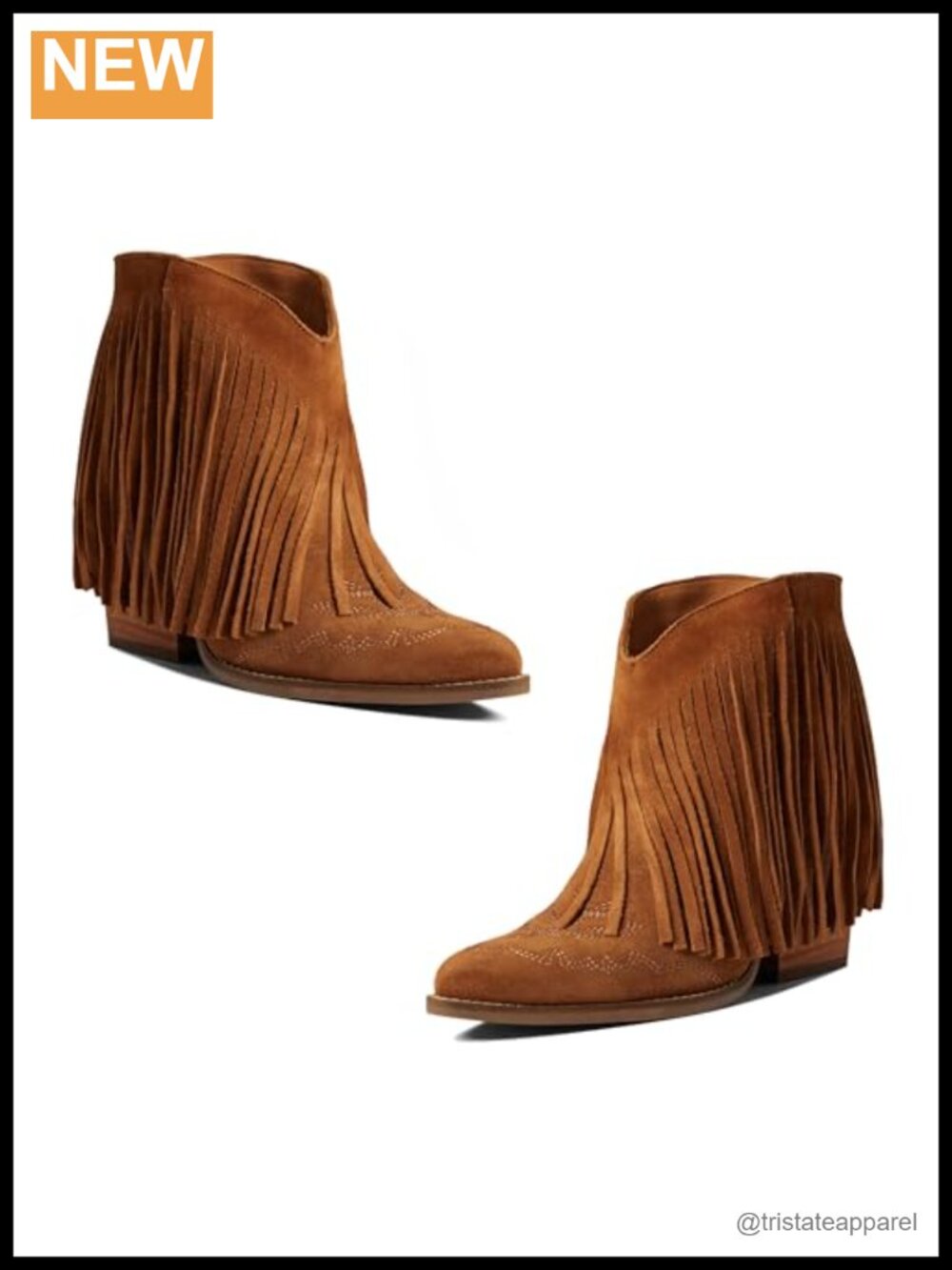 Women Retro Tassel Cowboy Ankle Boots Chunky Heel Western Booties Suede Pointed